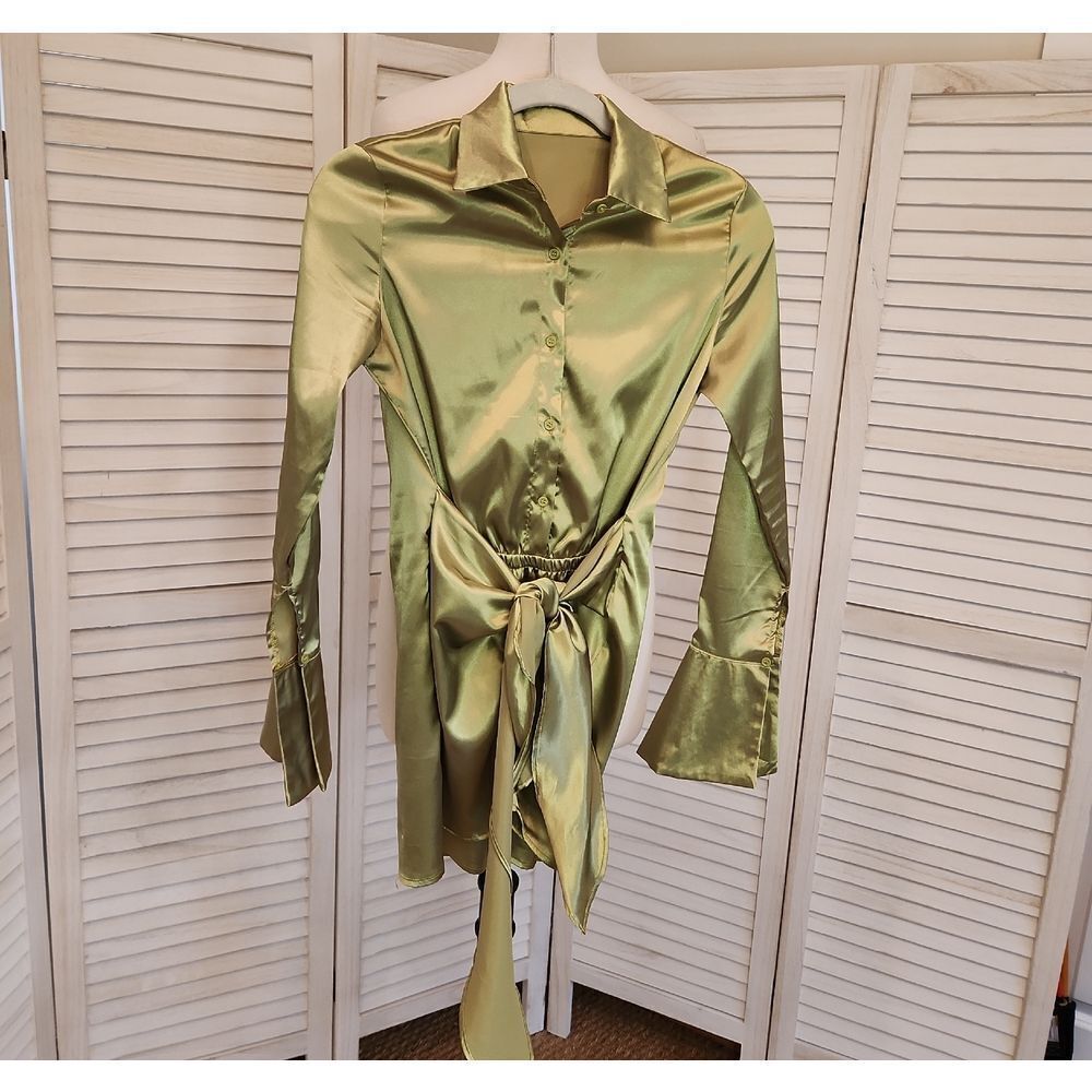 Satin Green Shirt Dress Size S